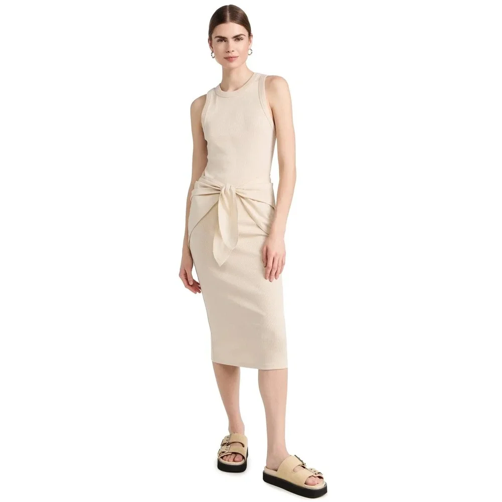 Veronica Beard Odeon Ribbed Knit Sleeveless Tie Waist Midi Dress Women's Size XS